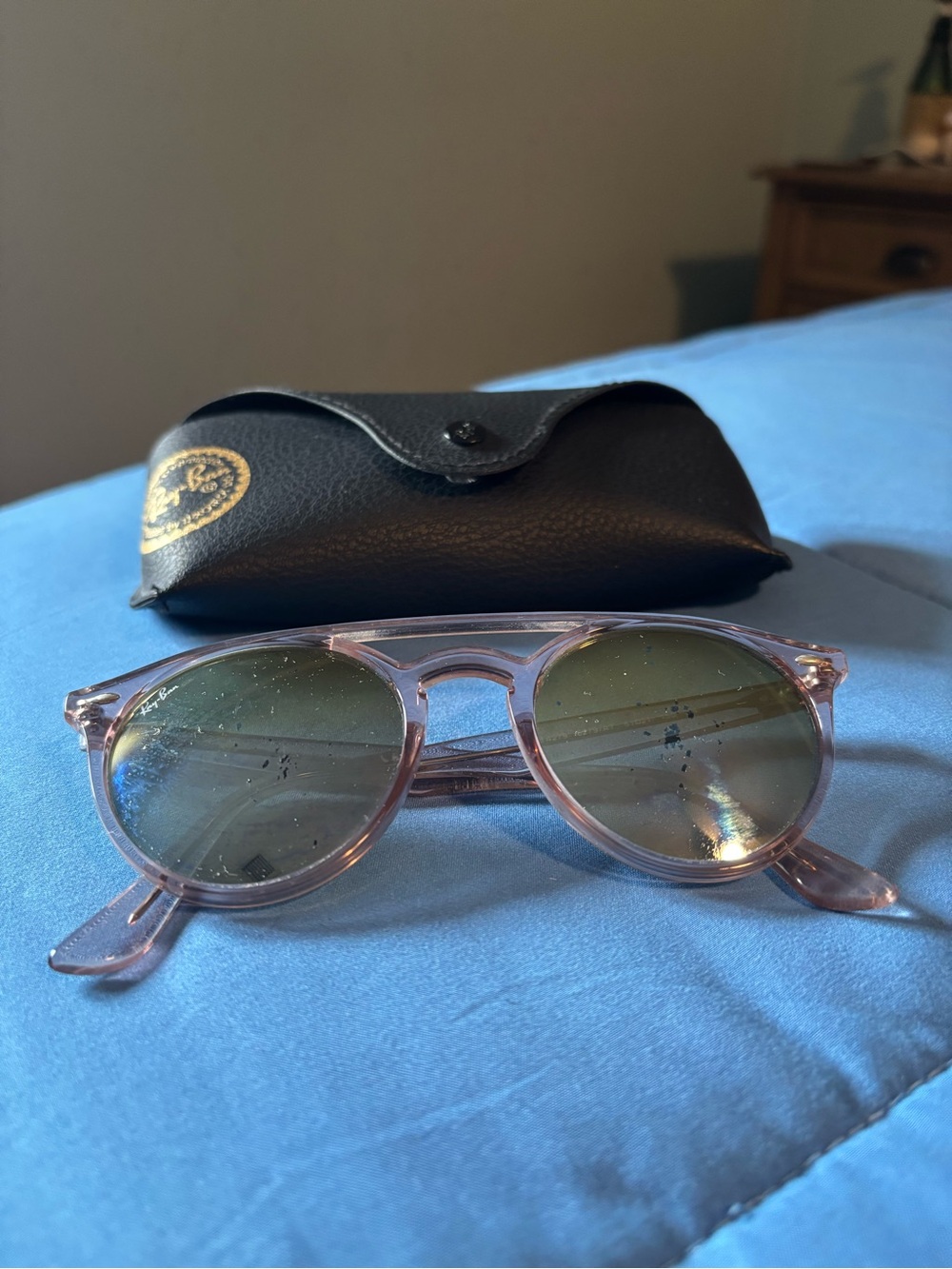 Ray-Ban Pink Transparent Frame Sunglasses with Green Lenses